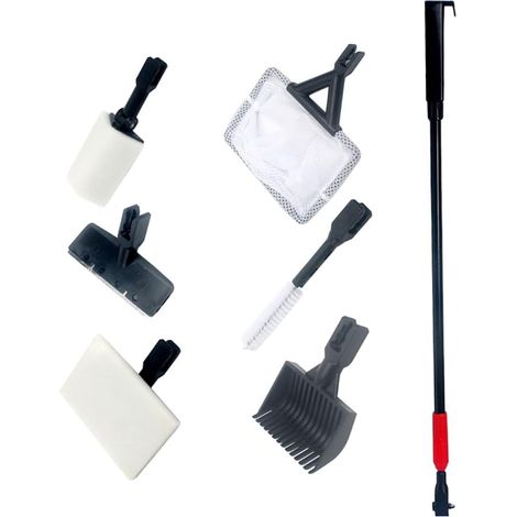 Kit Nettoyage Aquarium - Raclette Algues - Brosse Longue Réglable - Racleur Gravier - Éponge Nettoyage - Filet Pêche - Angle Droit - 6 Pièces (1/5)