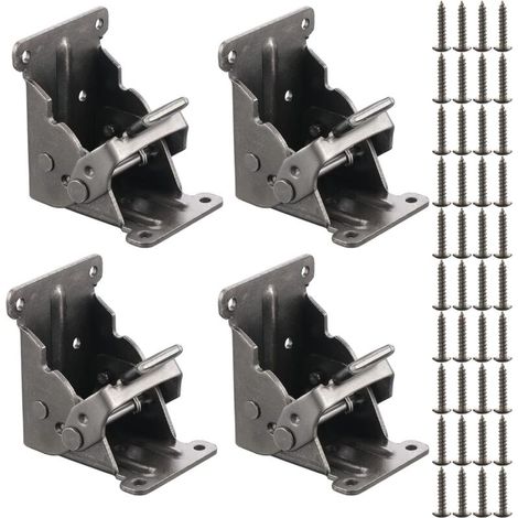 4Pcs Charnières Lit, Support Autobloquantes Raccords de Jambe, Charnière pour Pieds à Rabat de Meuble Pliant Pour Pliable, Table, avec de Vis (1/5)