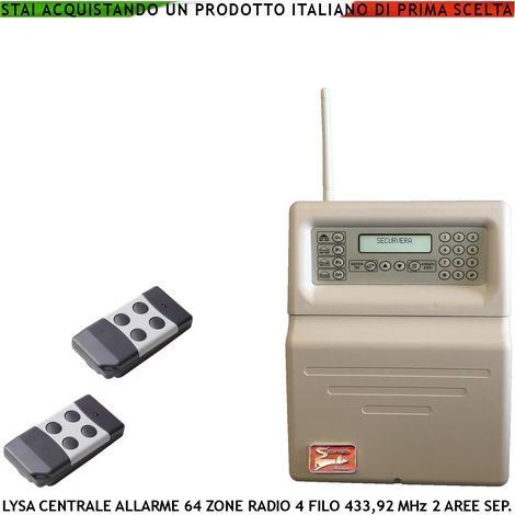 Centrale Allarme Radio Filo Lysa GSM Sydra 2 Radiocomandi 100 Zone Radio 433,92 MHz Supervisionate 16 Zone Filo 3 Aree Memoria Eventi App Android Codici Comando Utente e Tecnico GSM Ascolto Ambientale (1/5)