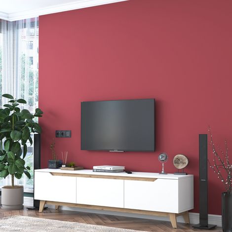 TV-Möbel Osiris Weiß Nussbaum hell Melamin 180x48,6x35 cm