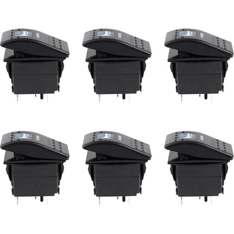 Adatto per 6 interruttori a bilanciere a 5 pin, applicazioni automobilistiche e marine, con indicatore LED blu e schema di clacson, 12V/20A/24V/10A, 5 pin