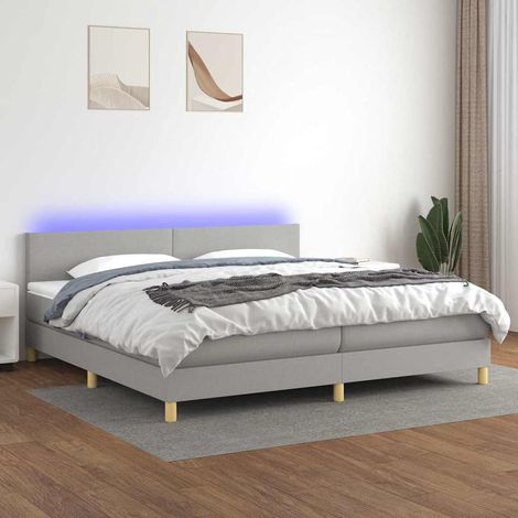 Cama box spring con colchón tela y LED gris claro 200x200 cm (1/5)
