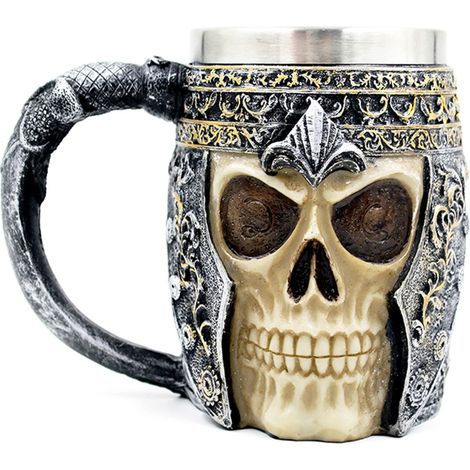 Jarra de cerveza de acero inoxidable de 450 ml con forma de calavera, taza de café o agua para la oficina, el hogar, el bar, el restaurante o como regalo de Halloween. (1/5)