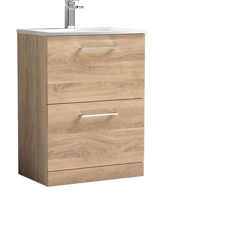 Balterley  Modern Bathroom Floor Standing 2-Drawer Vanity & Basin, Bleached Oak, 600mm (1/4)