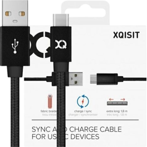 Cavo USB C 3.0 Xqisit Cotton, nero/nero, 1,8 m, codice 27749 (1/2)