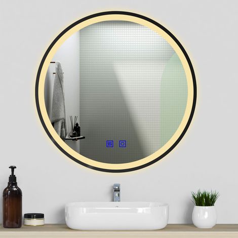 800MM Round Demister Bathroom Mirror with 3 Colours Dimmable LED Lights, Dual control Wall Mounted, IP44, Variable light 2 color light strip, Blackout memory (1/5)