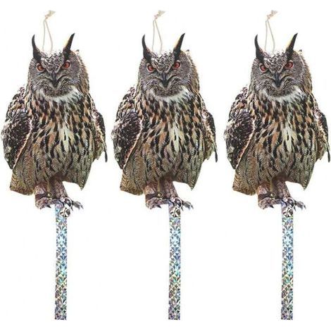 pair Lot de 3 Répulsifs Anti Oiseaux Pigeons Effaroucheur Réfléchissant avec Clochette Hibou
