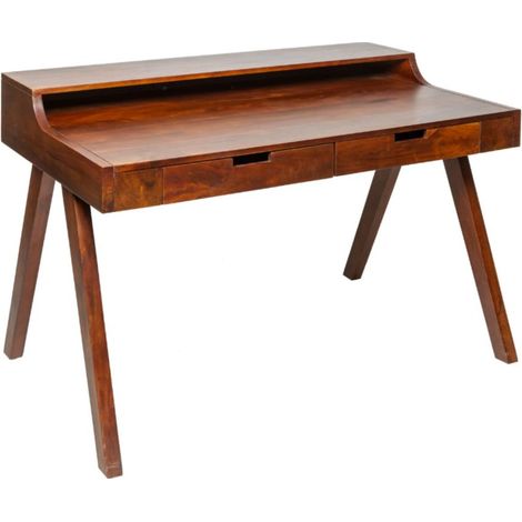 Escritorio recto SKAGEN 100 cm en madera maciza de acacia con 2 cajones y estante – Estilo Davenport (1/5)
