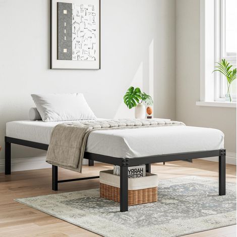 Letto 90x200 cm in metallo nero, struttura piattaforma senza rete, con spazio contenitore OKMYHOME (1/5)