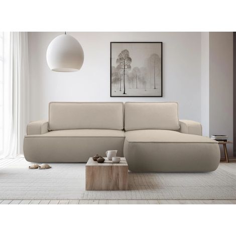 AX LIVING Ablia Beige Sofa L Form mit Schlaffunktion 267 cm breit R