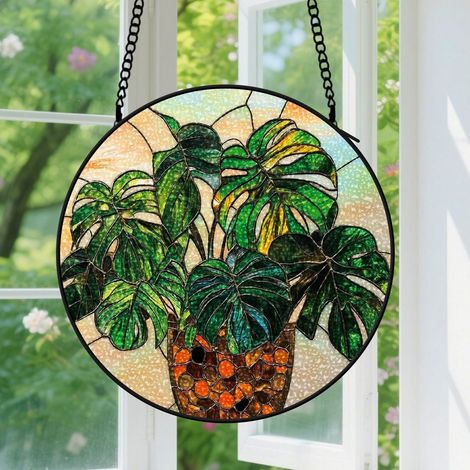 9cm Suspension en vitrail, attrape-soleil coloré unique minimaliste, décoration intérieure élégante, cadeau Noël, Fête des Pères pour homme, femme