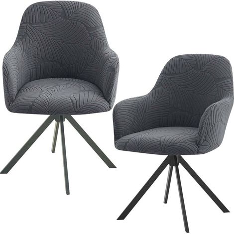 Lot de 2 housses de chaise extensibles avec accoudoirs, amovibles, lavables - Pour salle à manger, restaurant, chaise de bureau - Universel - Gris foncé (1/5)