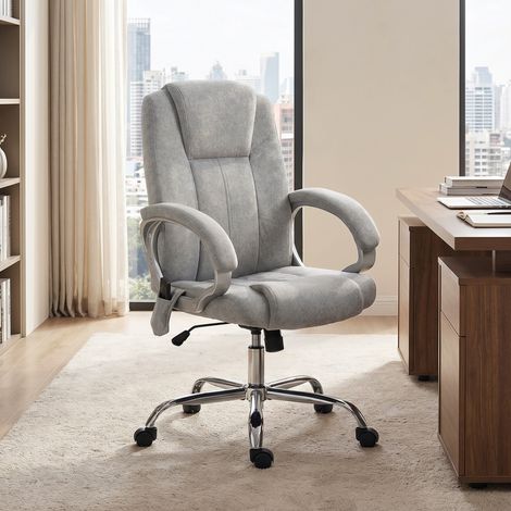 Massage- und Heiz-Bürostuhl, ergonomischer Bürostuhl, höhen- und armlehnenverstellbar, grau (1/5)