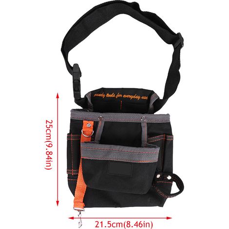 Ceinture à 8 poches sacoche d'outils réglable portable, poche ceinture électricien noir liseré gris, sac banane travail polyvalent. (1/5)