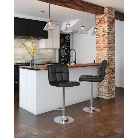 Tabouret de Bar, Lot de 2, Chaise, Hauteur réglable, Rotatif sur 360°, avec Dossier et Repose-Pieds, Piètement chromé (nior, Polyuréthane) (1/5)