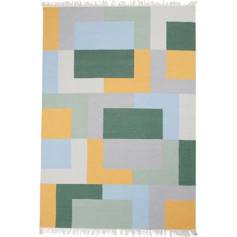 Tapis kilim fait main en laine 200x290 jaune et vert rectangle