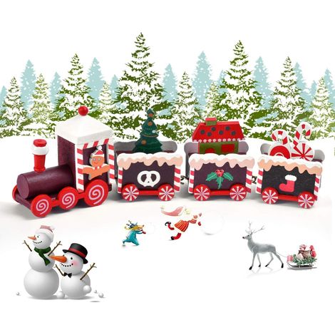 QAZQA Mini Train en Bois,Deco Noel Train Noël Décorations,décoration de Noel,Caravane Miniature Christmas Decorations,Mini Figurine décoration intérieure Maison (Marron)