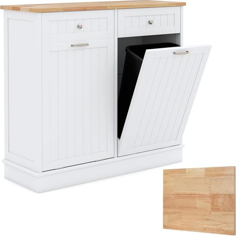 Costway – Buffet cuisine avec 2 tiroirs et 2 placards 40L – Meuble de rangement avec planche à découper amovible – Dimensions 100 x 33 x 90 cm – Blanc (1/5)
