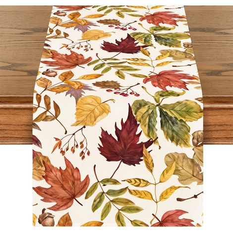 Coloré Chemin de Table, Fleurs Chemin de Table Automne, Feuilles Mortes Decoration Table Lavable Moderne, DecorationdeTable pour l'intérieur et l'extérieur, Vacances, fête 33 x 183 cm