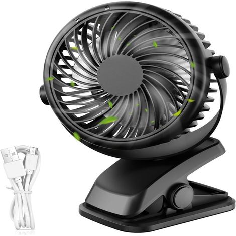 Ventilateur USB Biutee Qhui Mini – Bureau Portable à Pince – Batterie 2800 mAh, 3 Vitesses – Rotation 360°, Silencieux – Pour Chambre, Bureau, Poussette (1/5)