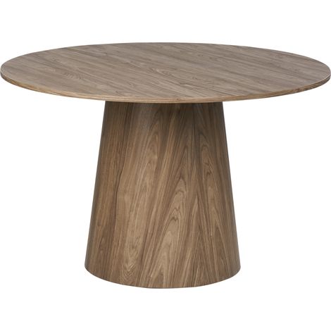 Mesa de Comedor Redonda Estilo Tradicional Base de pedestal Efecto Madera Oscura Oyen