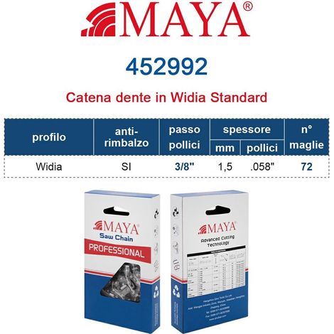 Catena Motosega 3/8" - 1,5 mm .058" - 72 maglie Prof. Widia con antirimbalzo 452992