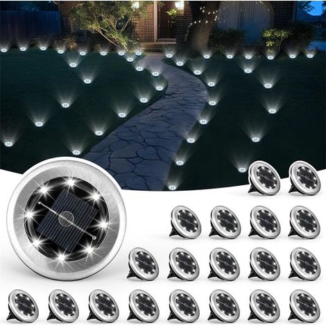 Lot de 8 lampes solaires d'extérieur pour jardin, lampes de sol solaires, lampes paraboliques pour terrasse, éclairage solaire blanc (1/4)