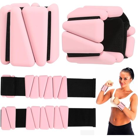 Lot de 2 poids pour poignets et chevilles - Portables - Pour les jambes et les bras (1 lb/1 pièce) - Pour Pilates, yoga, cardio - Rose (1/5)