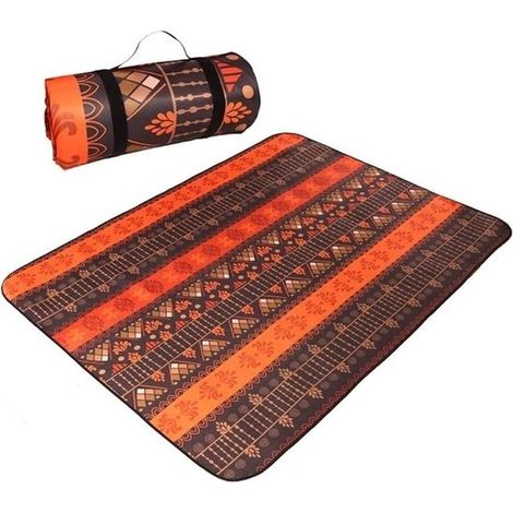 Manta de picnic de 200x150 cm con estampado étnico naranja/negro, repelente al agua y portátil, ideal para la playa, el jardín y el camping.