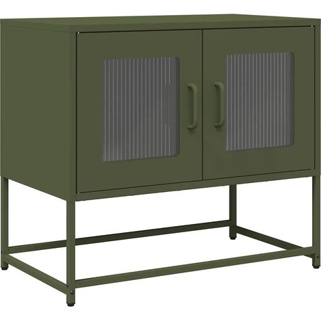 Mobile porta TV multifunzionale con maniglie e ampio spazio di archiviazione 68 x 39 x 60 cm in acciaio laminato a freddo verde oliva 020049864