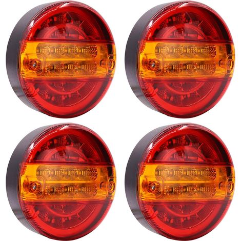 LED Feux Arrière de Remorque, 12V Feux Arrière de Camion Hamburger Rond Feux Remorque LED Feu Stop de Frein, Lampe Indicateur de Clignotant pour Camion Voiture Van Remorque (2, Rouge+Jaune) (1/5)