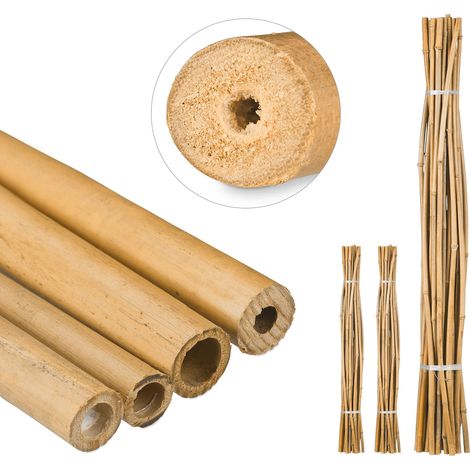 Set of 75 Relaxdays Bamboo Canes 150 cm, Natural Bamboo Rods For Plant Support Or Decoration, For Insects