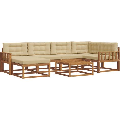 Ensemble de canapés d'extérieur 7 pcs Salon de jardin Naturel et Beige (1/5)