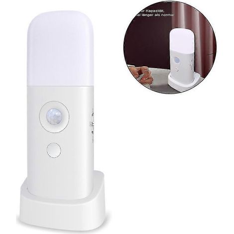 Veilleuse à détecteur de mouvement, veilleuse à intensité variable, lampe rechargeable sur batterie, lampe portable à détecteur de mouvement pour enfants (blanche) (1/5)