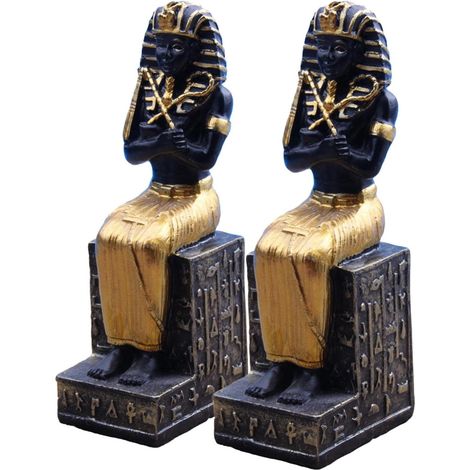 2 statues pharaon égyptien en résine, figurines artisanales anciennes pour décoration bureau, salon ou table
