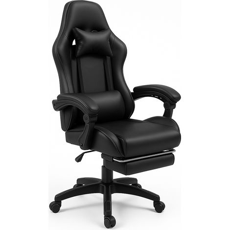 Sedia Gaming da Scrivania con Poggiapiedi e Cuscino Lombare e Cervicale Nero (1/5)