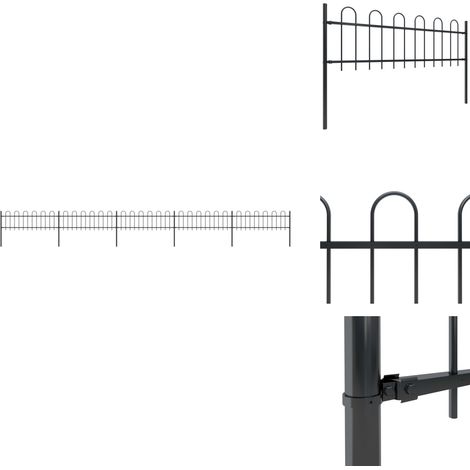 Gartenzaun mit Bügel-Design Stahl 8,5 x 0,6 m Schwarz - Gartenzaun - Stahlezaunt - Metallzaun - Zaun Schwarz - Zaunstäbe (1/5)