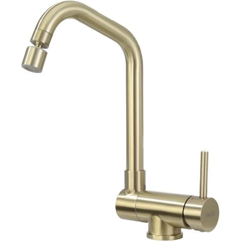 Robinet de Cuisine Vintage Mitigeur Monocommande Rotatif à 360° Robinet Salle de Bain en Laiton Bronze (1/4)