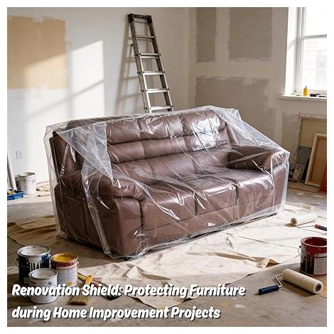 JSSEVN-Möbelhülle, staubdichter Umzugssack für Sofas und Kartons – Transparenter, geruchloser Kunststoff – Dick – 4 m x 6 m, geeignet für L (Klebeband nicht enthalten) (1/5)