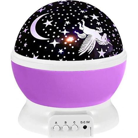 Veilleuse projecteur licorne rotative à LED avec étoiles et lune, violette, 12,5 x 14 cm (1/4)
