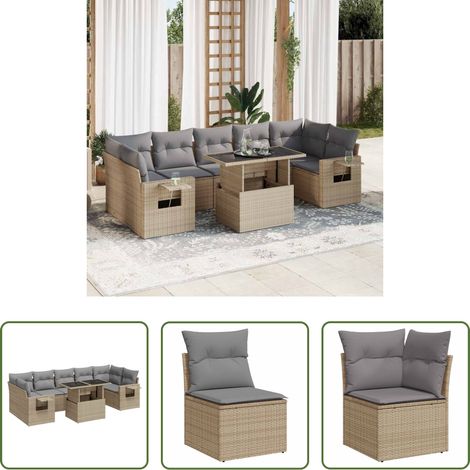 vidaXL Set de sofás de jardín y cojines 8 piezas ratán sintético beige (1/5)