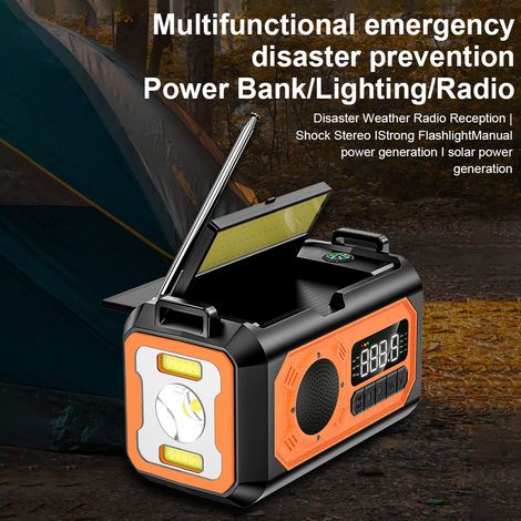 Ortviai Radio Météo d'Urgence avec Alertes NOAA, 12000 mAh, Manivelle + Solaire, AM/FM/WB, Lampe 3 Modes, Chargeur Portable (1/5)