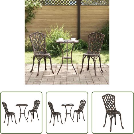 vidaXL Chaise de jardin - Ensemble bistro de jardin 3 pcs Bronze Aluminium (1/5)