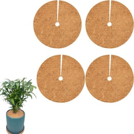 Lot de 4 disques de paillage coco 30 cm, retient l'humidité, anti-mauvaises herbes pour pots (1/5)