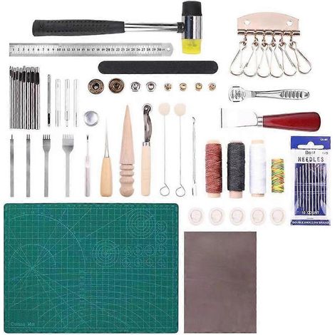 69-teiliges Set nützlicher Lederhandwerkswerkzeuge und -materialien, inklusive Reparaturset für Lederpolster.