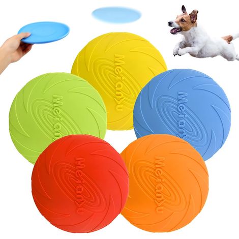 Lot de 5 frisbee pour chien - 22 cm - Jouet de natation pour chien - Soucoupe volante - En caoutchouc - Pour lancer le chien - Pour la terre et l'eau (1/5)