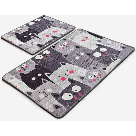 2er Set rutschfeste Badematten waschbar Meow (1/4)