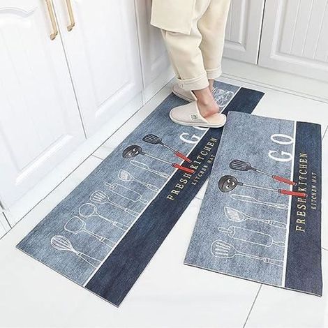 2 pièces, tapis de cuisine antidérapant, tapis de salle de bain lavable, antistatique et absorbant pour intérieur (1/4)