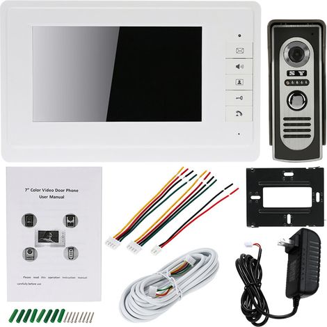 Interphone vidéo filaire 7 pouces avec moniteur intérieur et caméra extérieure, déverrouillage, vision nocturne infrarouge, résistant à la pluie, pour la surveillance de votre domicile. (1/5)