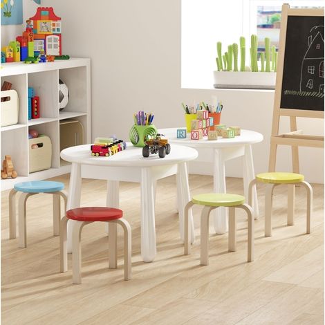 MEUBLIV Lot de 4 tabourets empilables multicolores – contreplaqué de bouleau, patins en feutre (1/5)